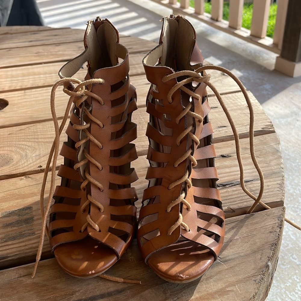 Brown lace up heels